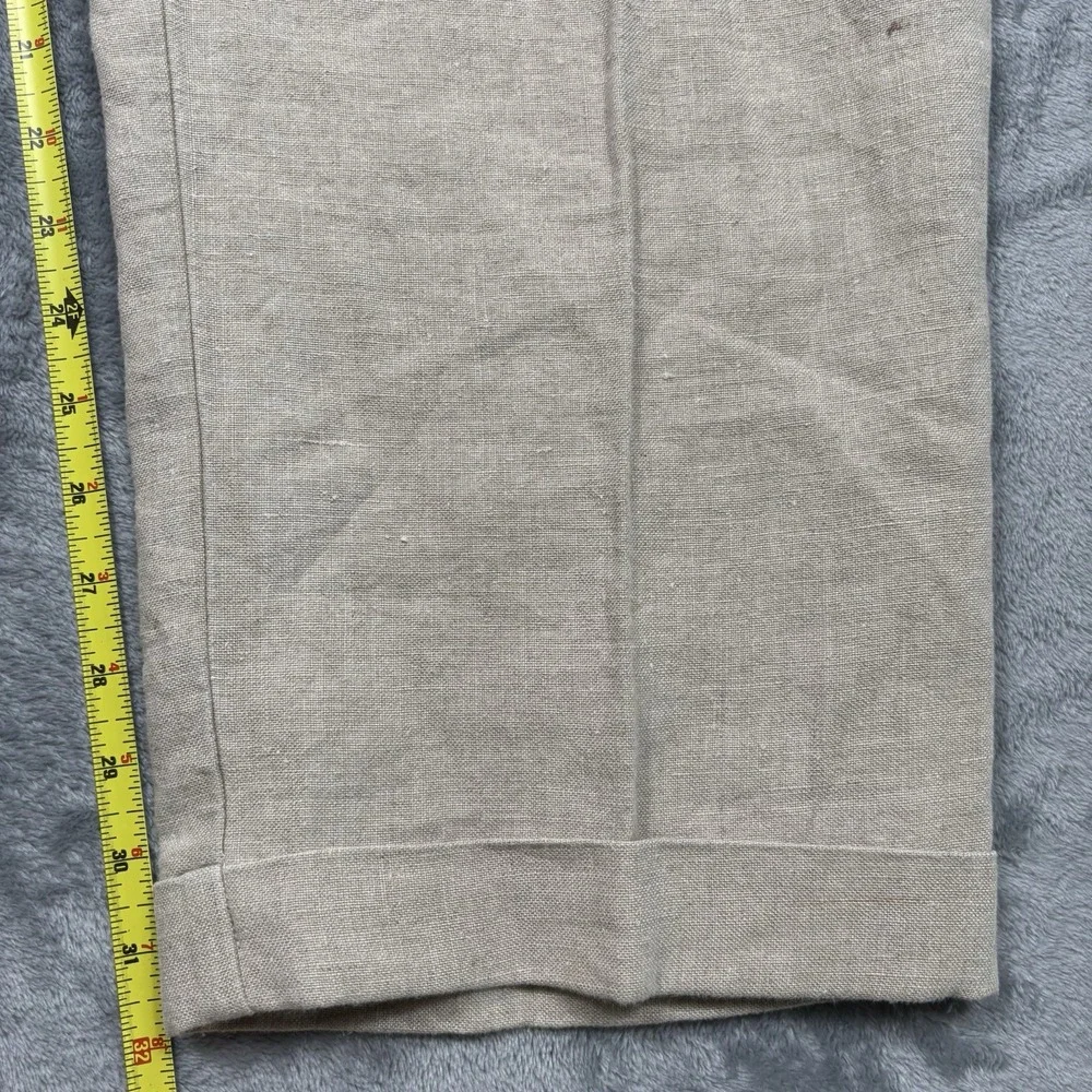 Eddie Bauer 100% Linen Pants Men's 35x32 Beige Pleated Chino Coastal Old Money